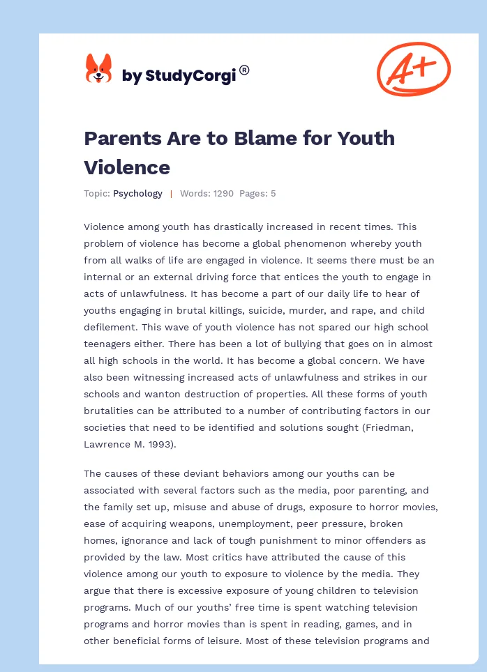 Parents Are to Blame for Youth Violence. Page 1