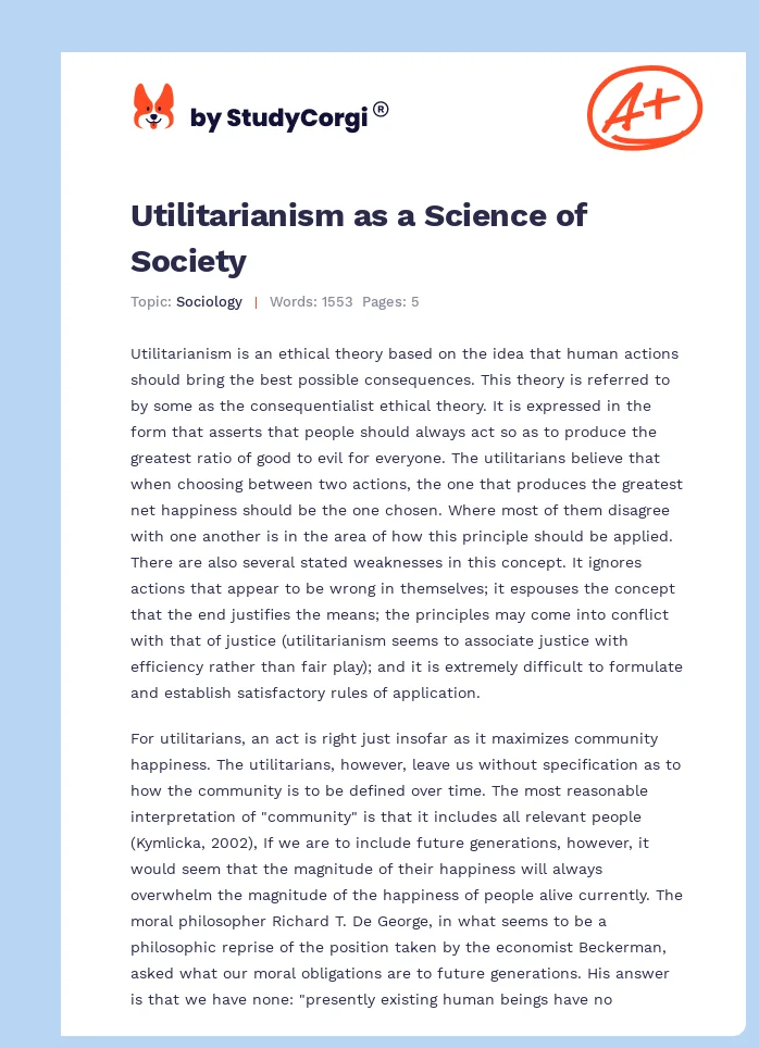Utilitarianism as a Science of Society. Page 1