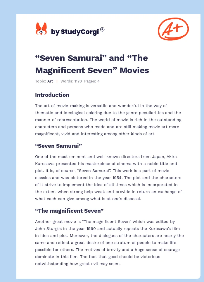“Seven Samurai” and “The Magnificent Seven” Movies. Page 1