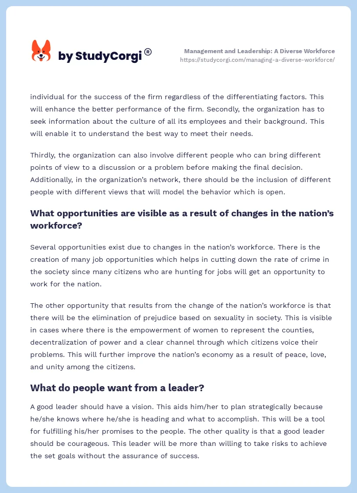 Management and Leadership: A Diverse Workforce. Page 2
