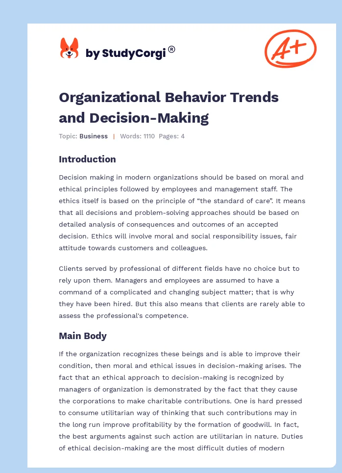 Organizational Behavior Trends and Decision-Making. Page 1