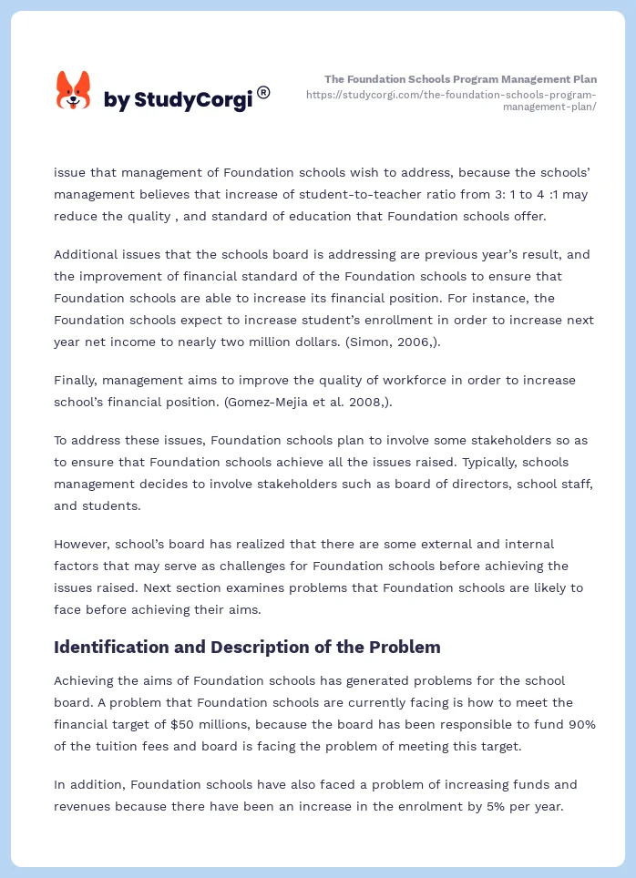 The Foundation Schools Program Management Plan. Page 2