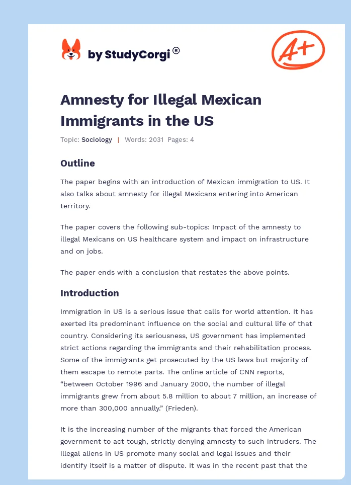 Amnesty for Illegal Mexican Immigrants in the US. Page 1