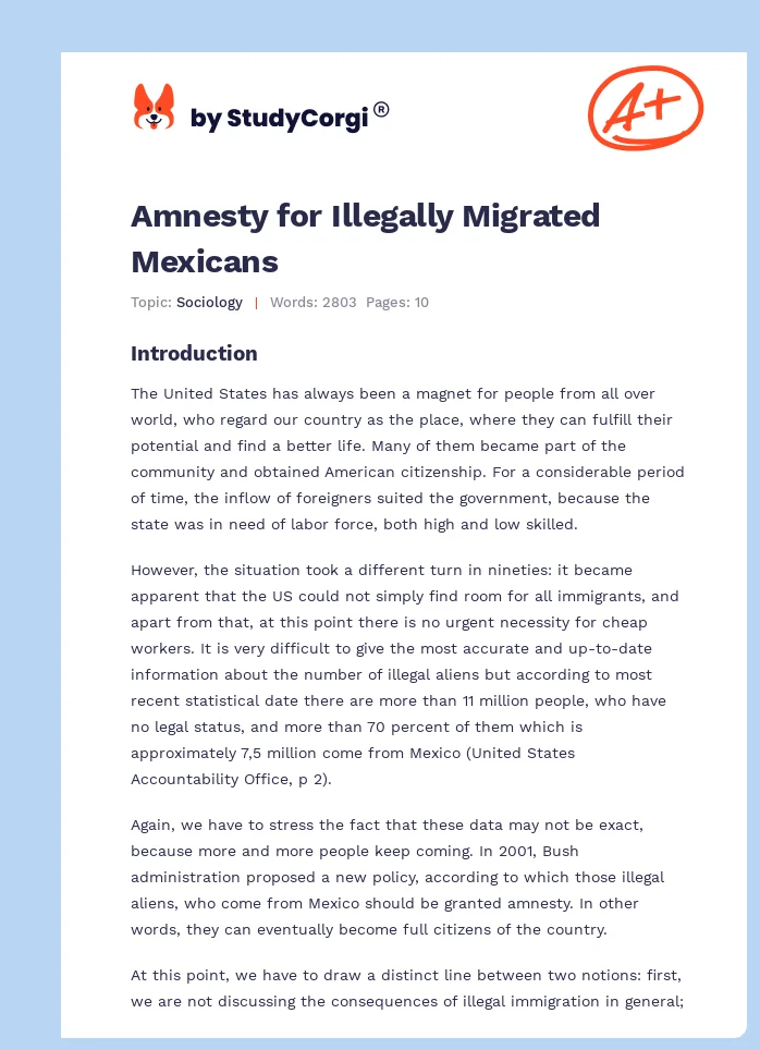 Amnesty for Illegally Migrated Mexicans. Page 1