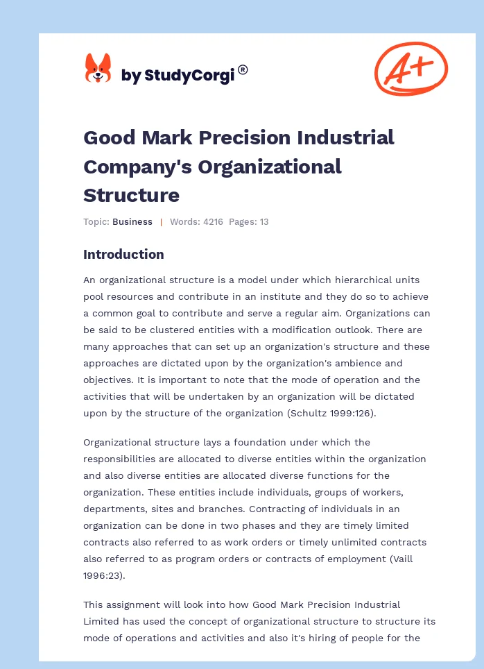 Good Mark Precision Industrial Company's Organizational Structure. Page 1
