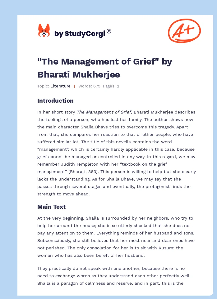 "The Management of Grief" by Bharati Mukherjee. Page 1