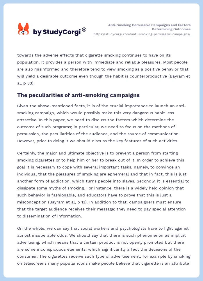 Anti-Smoking Persuasive Campaigns and Factors Determining Outcomes. Page 2