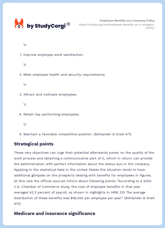 Employee Benefits as a Company Policy. Page 2