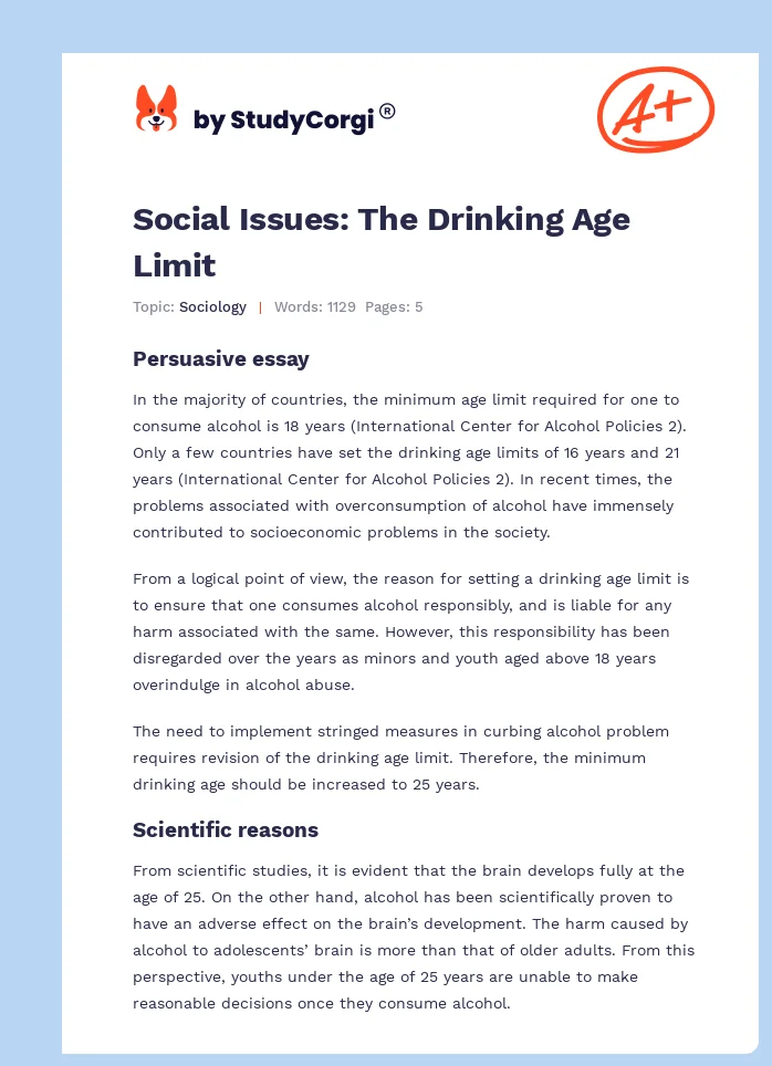 Social Issues: The Drinking Age Limit. Page 1