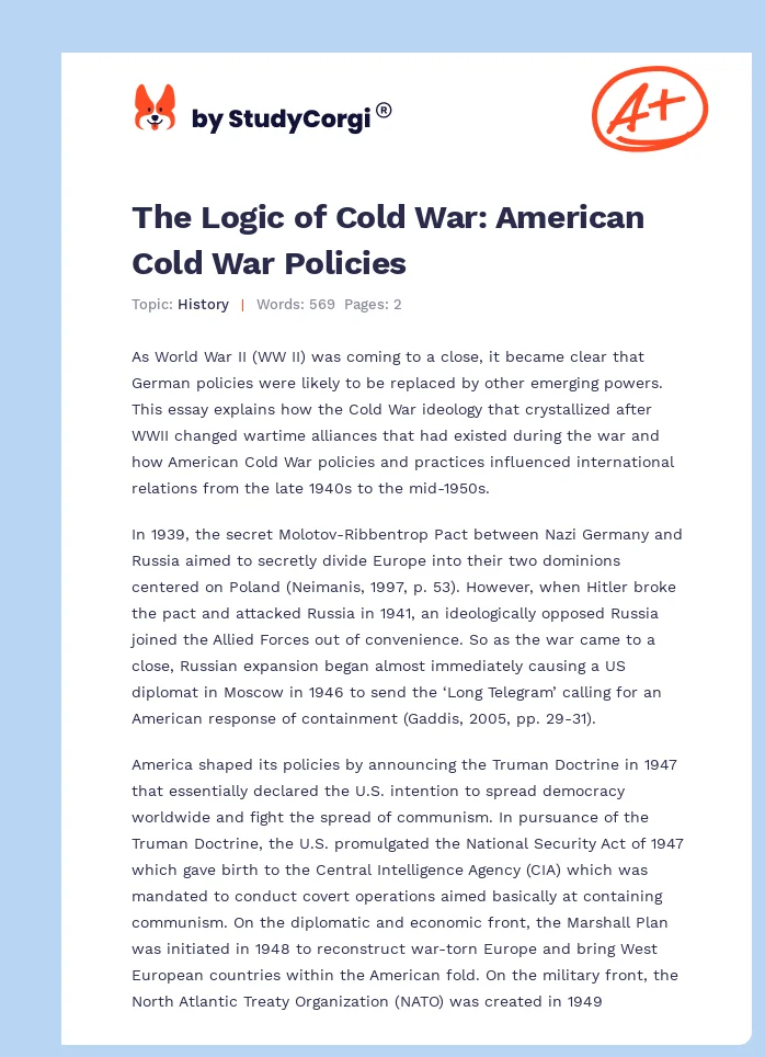 The Logic of Cold War: American Cold War Policies. Page 1