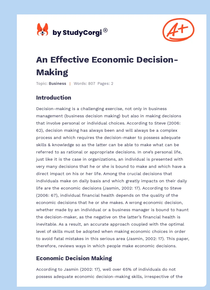 An Effective Economic Decision-Making. Page 1