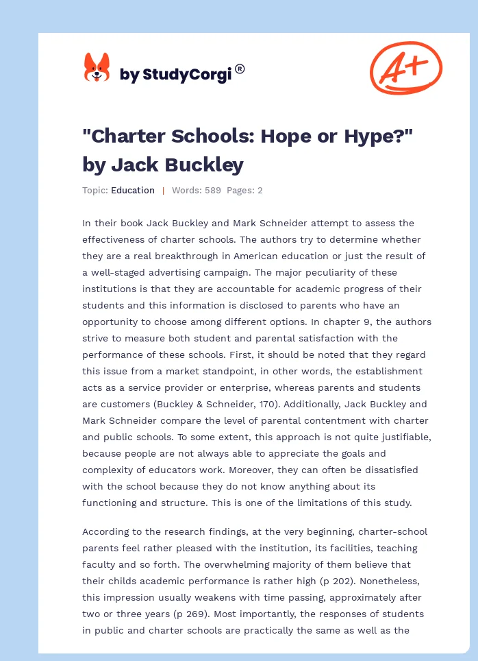 "Charter Schools: Hope or Hype?" by Jack Buckley. Page 1