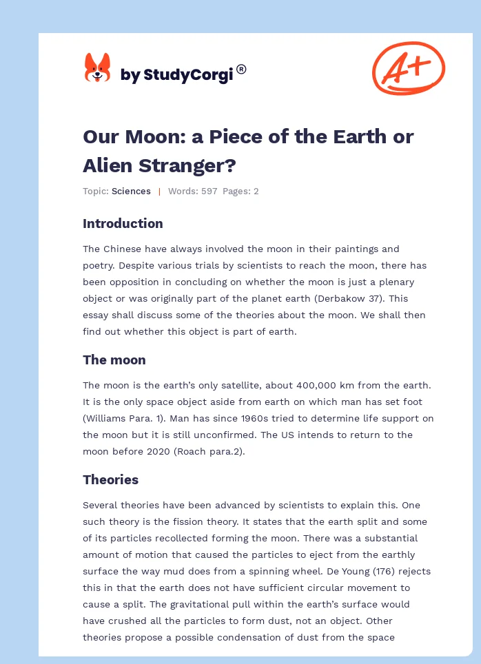 Our Moon: a Piece of the Earth or Alien Stranger?. Page 1