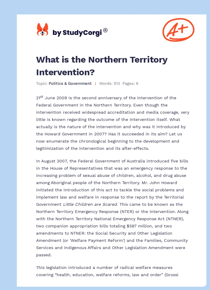 What is the Northern Territory Intervention?. Page 1