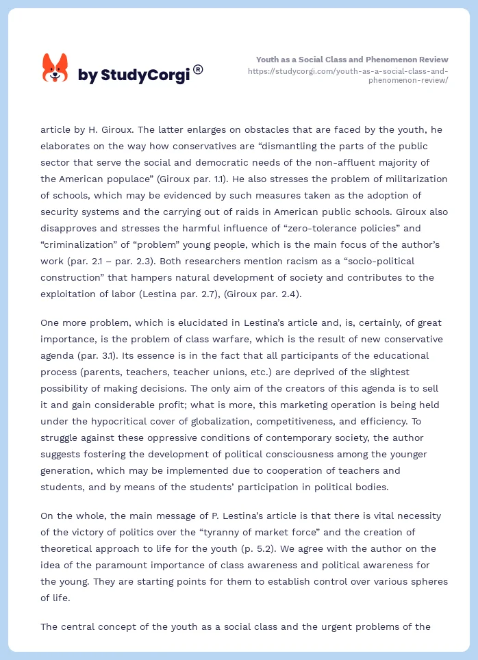 Youth as a Social Class and Phenomenon Review. Page 2