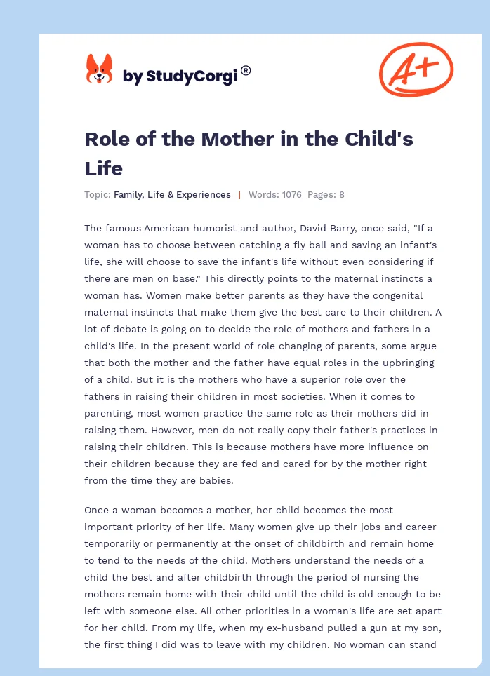Role of the Mother in the Child's Life. Page 1