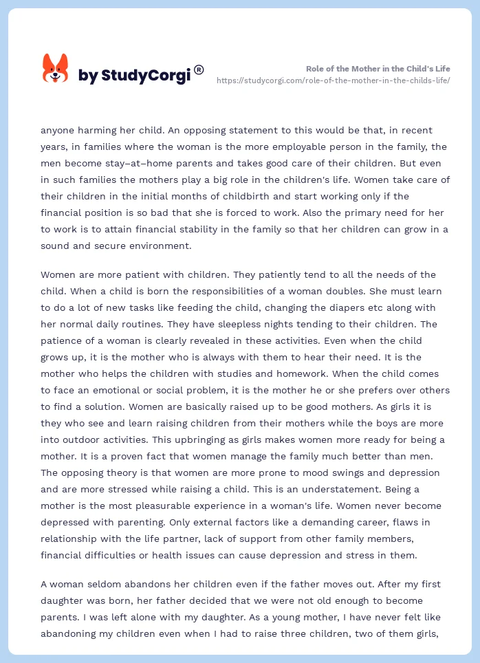 Role of the Mother in the Child's Life. Page 2