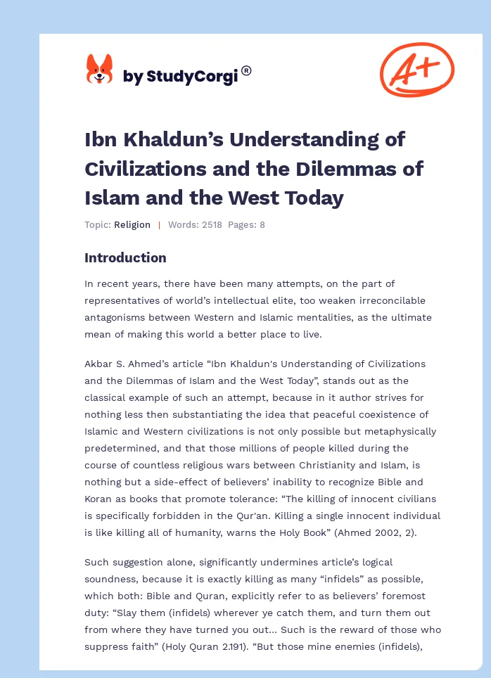 Ibn Khaldun’s Understanding of Civilizations and the Dilemmas of Islam and the West Today. Page 1