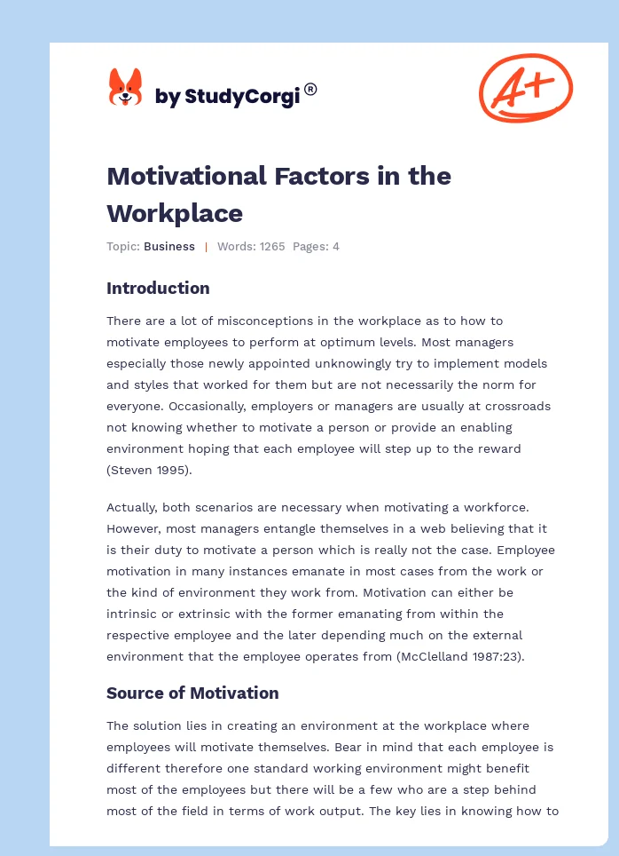 Motivational Factors in the Workplace. Page 1