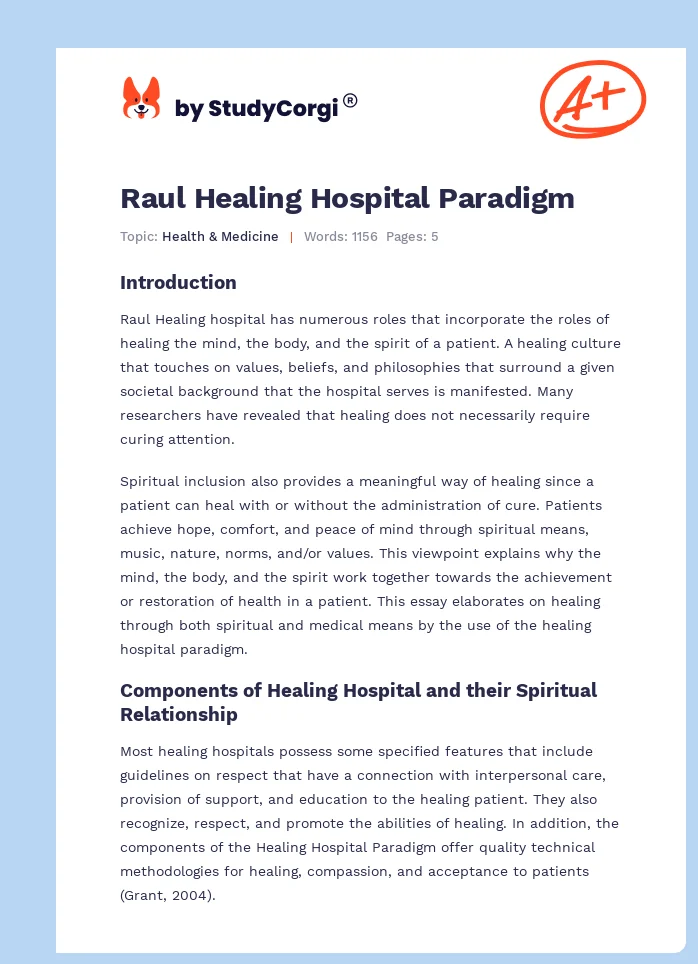Raul Healing Hospital Paradigm. Page 1