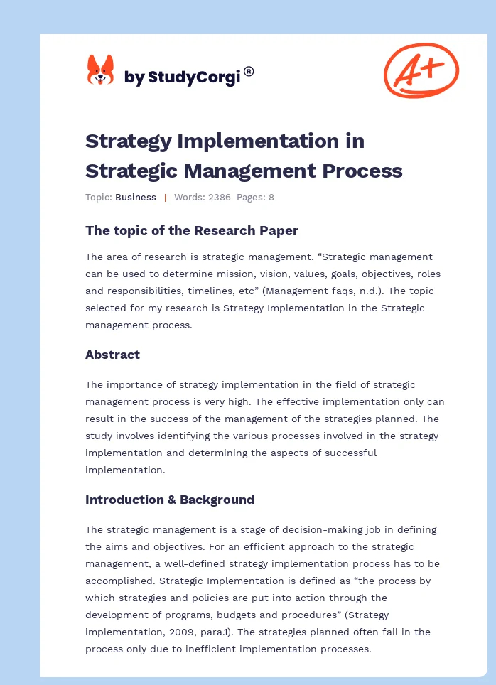 Strategy Implementation in Strategic Management Process | Free Essay ...