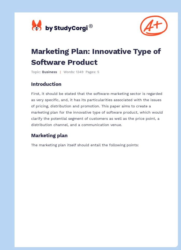 Marketing Plan: Innovative Type of Software Product. Page 1
