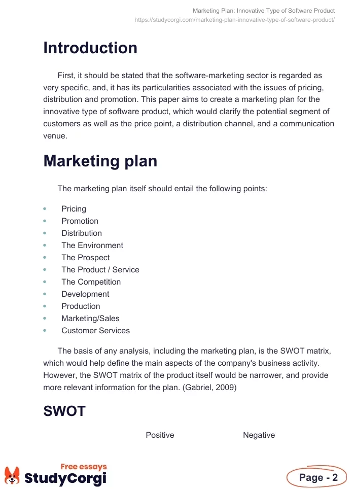 Marketing Plan: Innovative Type of Software Product. Page 2