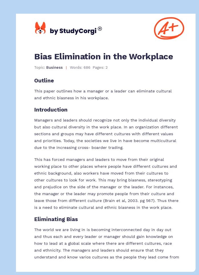 Bias Elimination in the Workplace. Page 1