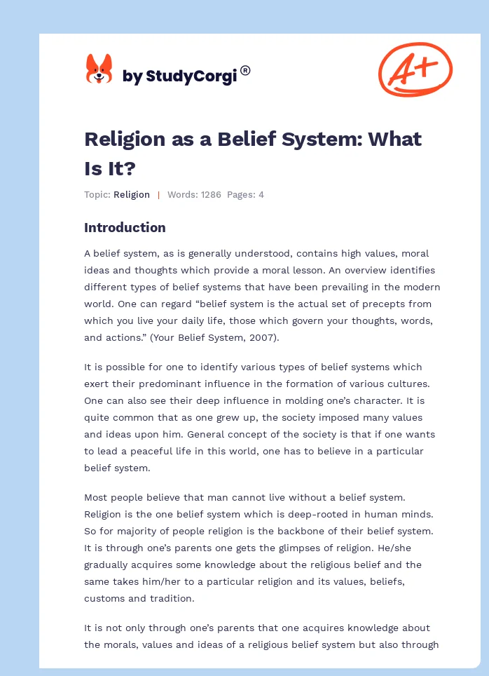 Religion as a Belief System: What Is It?. Page 1
