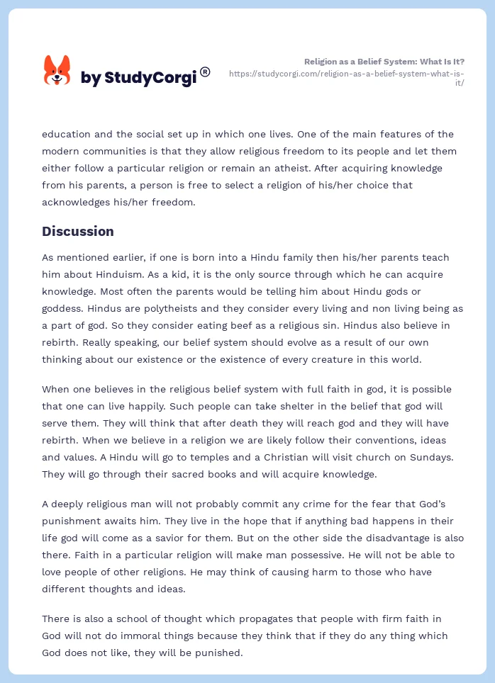 Religion as a Belief System: What Is It?. Page 2