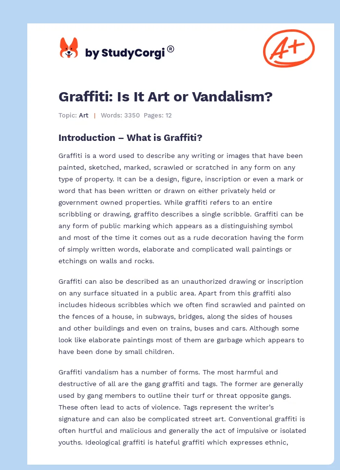 Graffiti: Is It Art or Vandalism?. Page 1