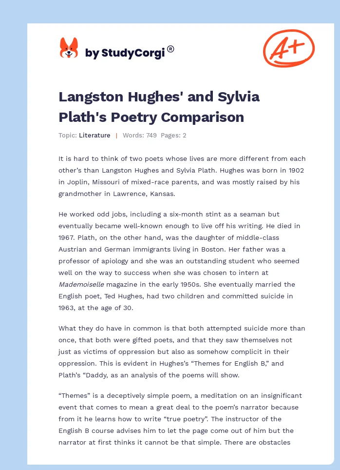 Langston Hughes' and Sylvia Plath's Poetry Comparison. Page 1