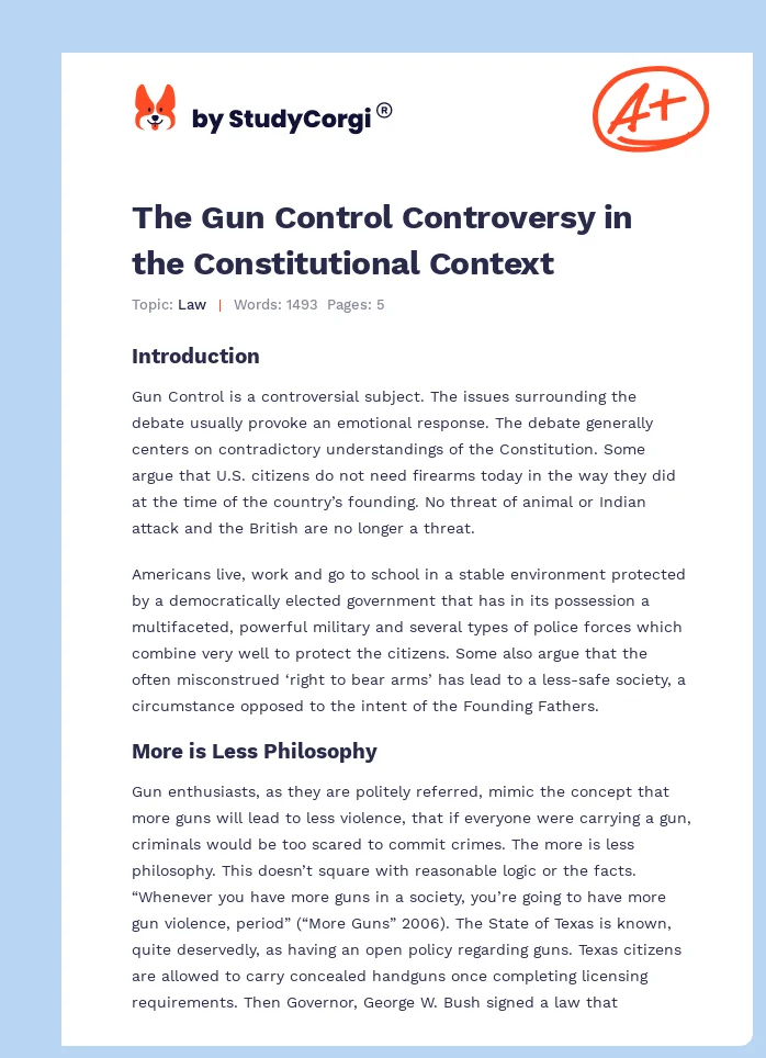 The Gun Control Controversy in the Constitutional Context. Page 1