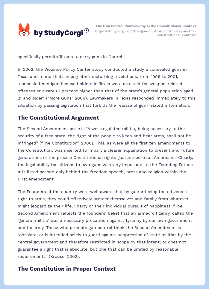 The Gun Control Controversy in the Constitutional Context. Page 2