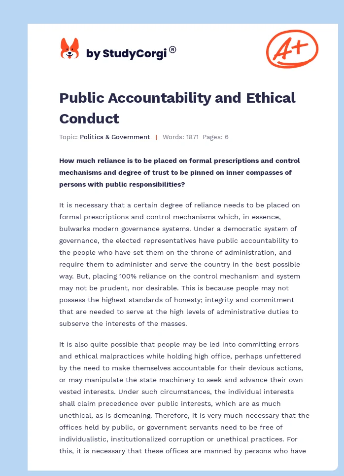 Public Accountability and Ethical Conduct. Page 1