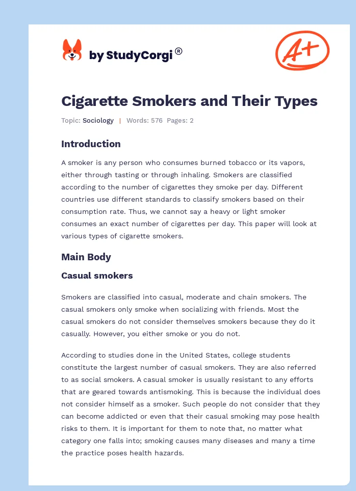 Cigarette Smokers and Their Types. Page 1