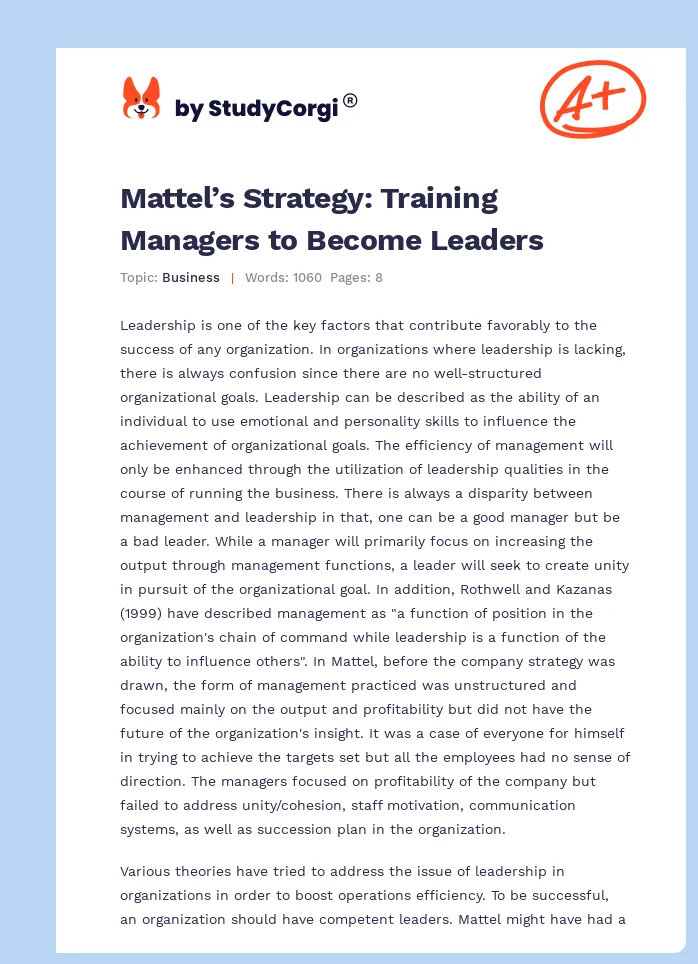 Mattel’s Strategy: Training Managers to Become Leaders. Page 1