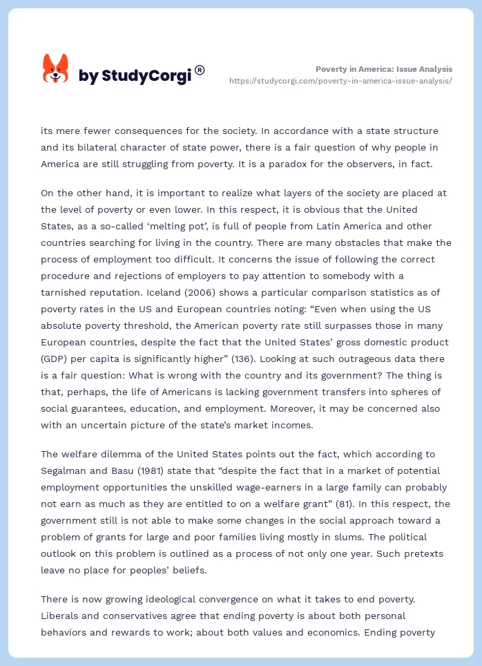 Poverty in America: Issue Analysis. Page 2