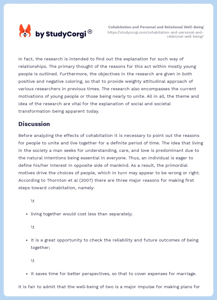 Cohabitation and Personal and Relational Well-Being. Page 2