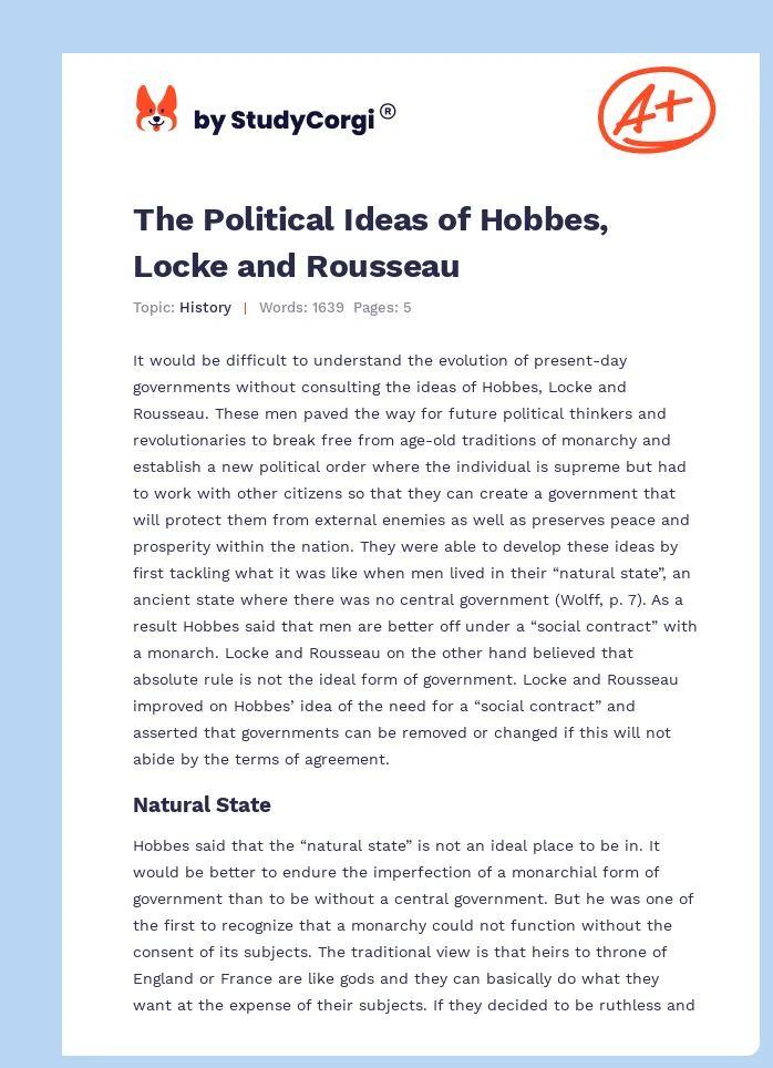 The Political Ideas of Hobbes, Locke and Rousseau. Page 1