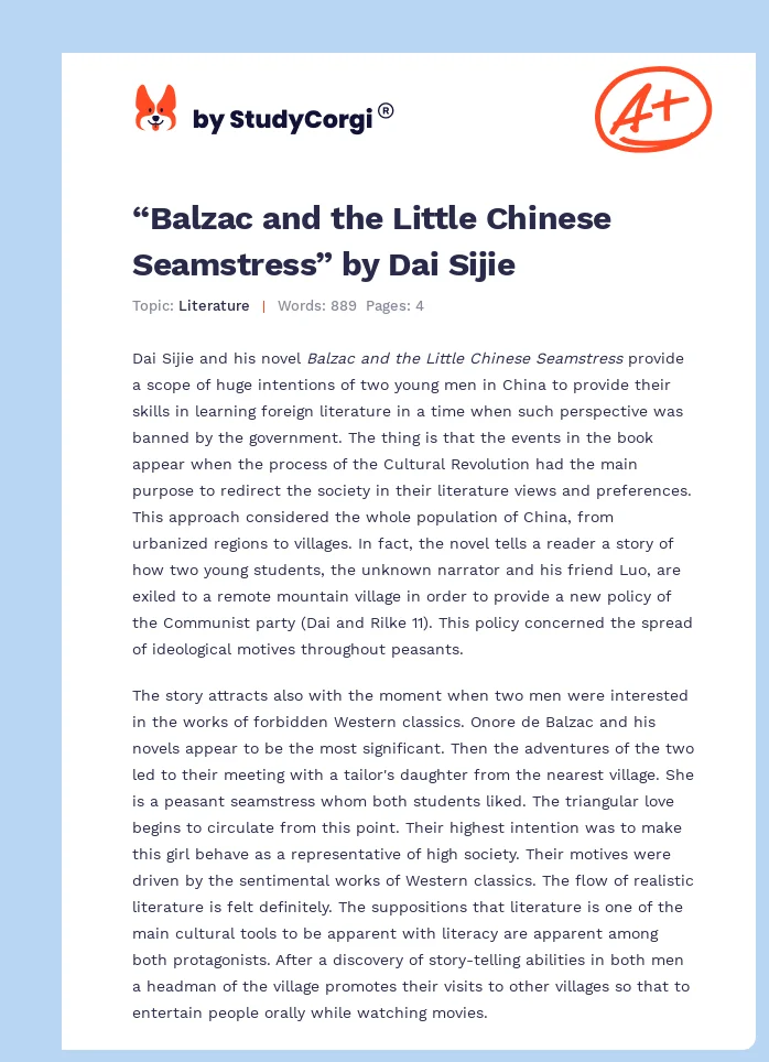 “Balzac and the Little Chinese Seamstress” by Dai Sijie. Page 1