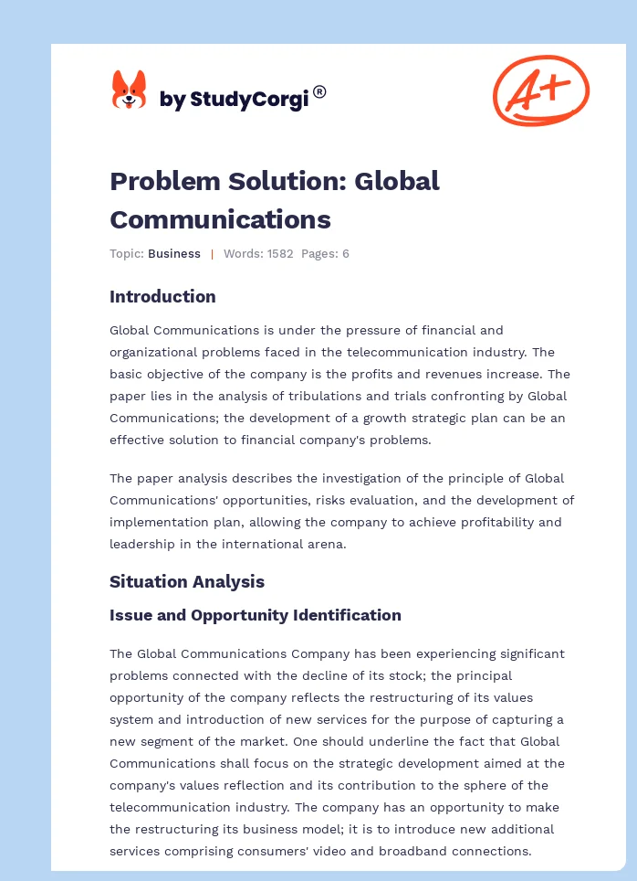 Problem Solution: Global Communications. Page 1