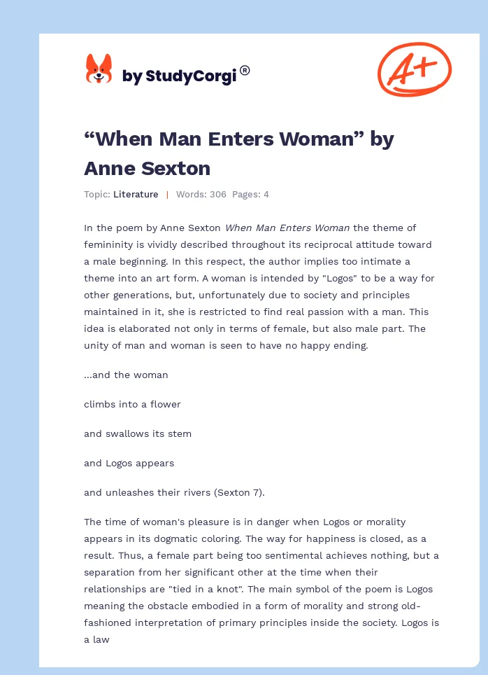 “When Man Enters Woman” by Anne Sexton. Page 1
