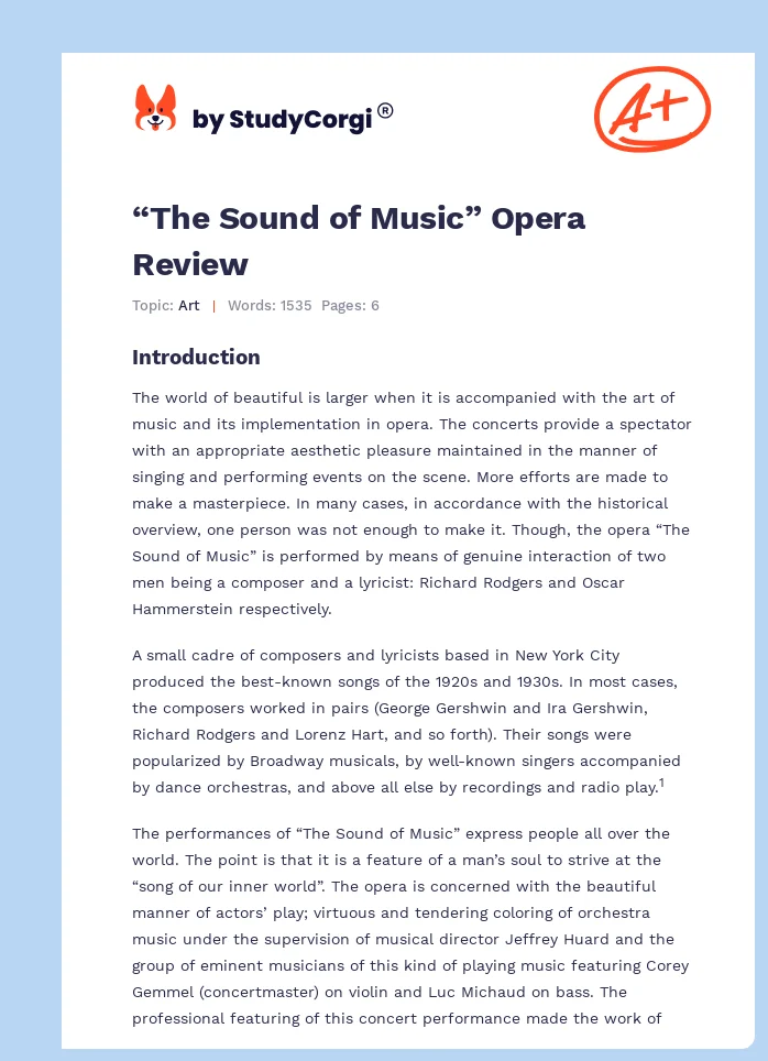 “The Sound of Music” Opera Review. Page 1
