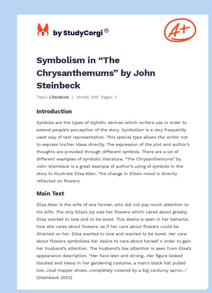 Symbolism in “The Chrysanthemums” by John Steinbeck. Page 1
