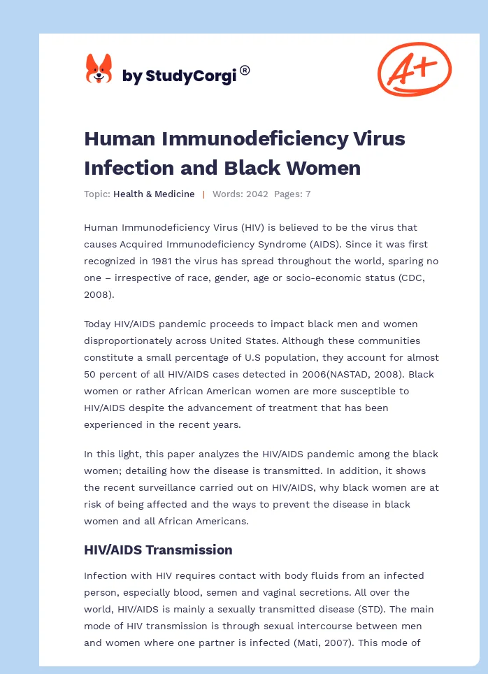 Human Immunodeficiency Virus Infection and Black Women. Page 1