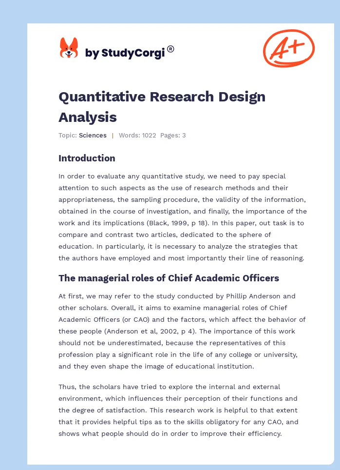 Quantitative Research Design Analysis. Page 1