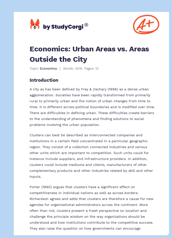 Economics: Urban Areas vs. Areas Outside the City. Page 1