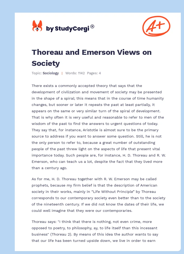 Thoreau and Emerson Views on Society. Page 1