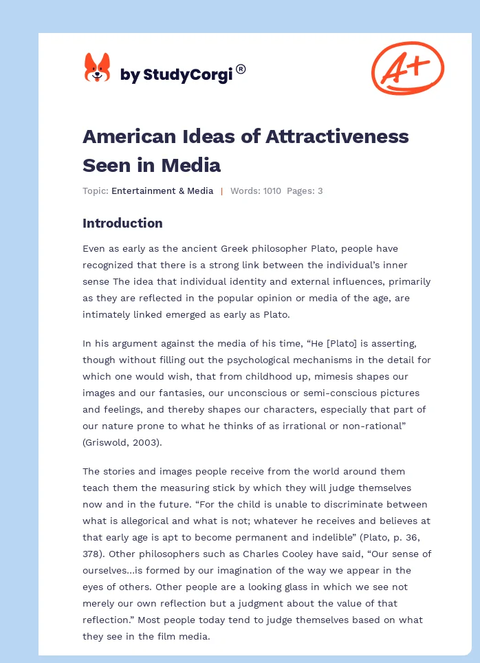 American Ideas of Attractiveness Seen in Media. Page 1